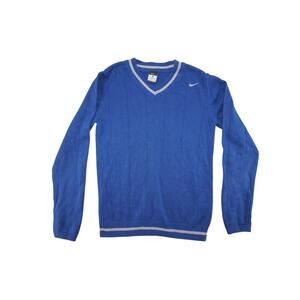 Nike Golf Royal Blue V-Neck Sweater Men’s Small  Cable Knit Pullover Swoosh Logo